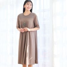 【洗える・体型カバー・L～4Lサイズ】シアースリーブワンピース