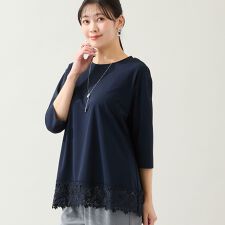 【洗える・L～3Lサイズ】ヘムレースカットソー