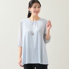 【洗える・日本製・L～4Lサイズ】ジョーゼットパフスリーブトップス