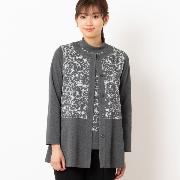 ロブジェ（LOBJIE）/【洗える・アンサンブル可能】花柄オパール加工ベスト ロブジェ] 洗える・アンサンブル可能 花柄オパール加工ベスト ロブジェ