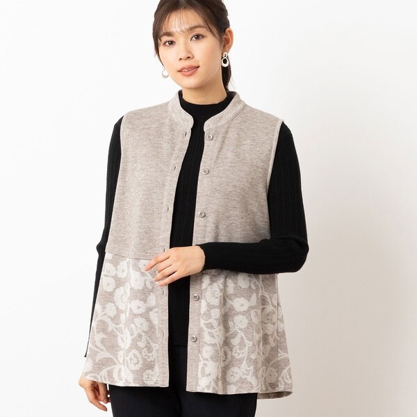 ロブジェ] 洗える・アンサンブル可能 花柄オパール加工ベスト