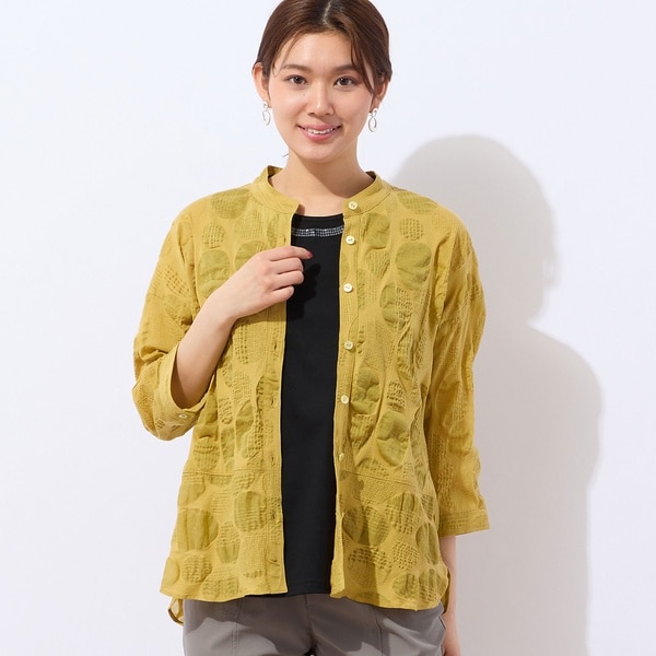 【毎年人気・洗える・一部店舗限定】リップル生地バンドカラーシャツ 毎年人気・洗える・一部店舗限定】リップル生地バンドカラー