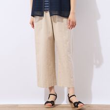 【洗える・ドライタッチ・セットアップ可能】綿麻ストライプセミワイドパンツ