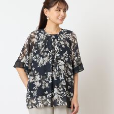 【洗える】水彩花フレアブラウス