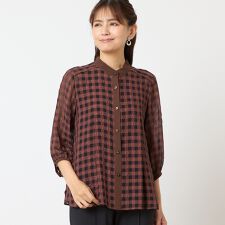 【洗える】シアーギンガムチェックブラウス