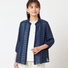 【洗える】シアーギンガムチェックブラウス