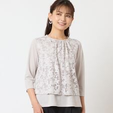 【洗える・アンサンブル可・日本製】花柄レイヤード風カットソー
