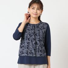 【洗える・アンサンブル可・日本製】花柄レイヤード風カットソー