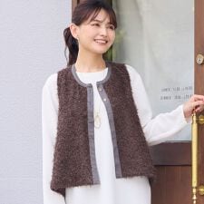 【洗える・日本製】シアーカットジャカードベスト