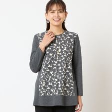 【洗える・アンサンブル可能・日本製】花柄オパール加工カットソー