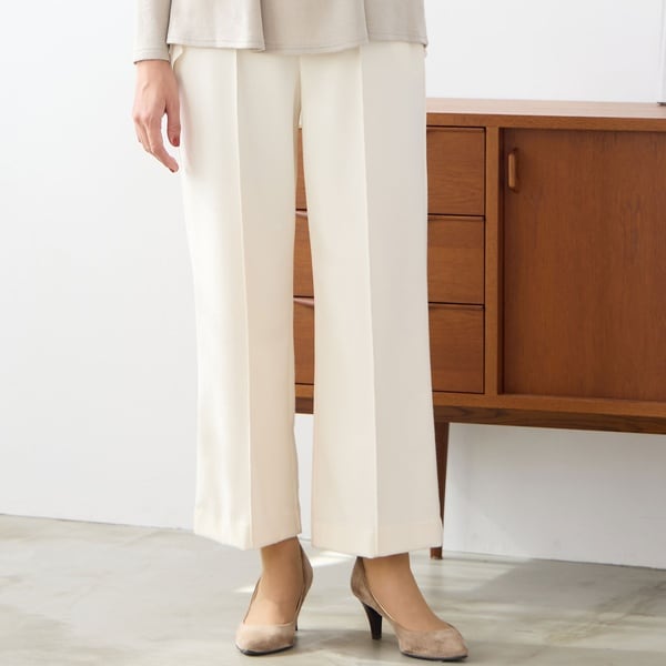 【あったか素材・洗える・日本製】ピンタック入りワイドパンツ