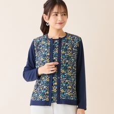 【洗える・アンサンブル可・日本製】ボタニカル柄カーディガン