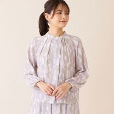 【洗える・セットアップ可】幾何柄ギャザーブラウス