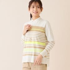 【洗える】襟つきカラーボーダーセーター