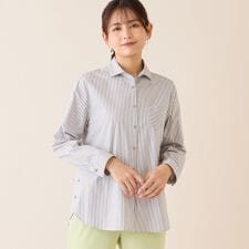 【洗える】サイドスリットストライプシャツ
