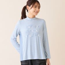 【洗える】刺繍入りボーダーカットソー