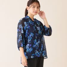 【洗える】ボウタイフラワーブラウス