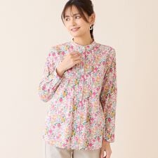 【洗える・綿100】小花柄綿ローンシャツ