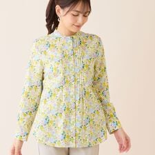 【洗える・綿100】小花柄綿ローンシャツ