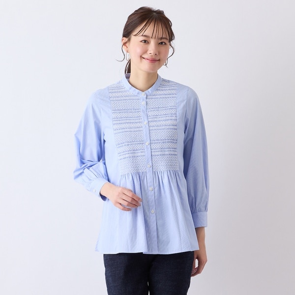 【Charme par Eclat】ペンシルブロード　スモッキングブラウス Charme par Eclat】ペンシルブロード スモッキングブラウス
