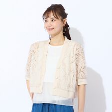 【Charme par Eclat】ウォッシャブル　レース×リブカーディガン