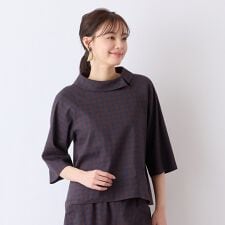 【洗える】リネンチェックプルオーバーブラウス