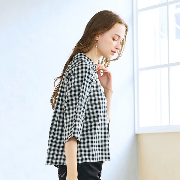 リリアンビューティ エクラ（Liliane Burty ECLAT）/【洗える】リネンチェックプルオーバーブラウス 洗える】リネンチェックプルオーバーブラウス | リリアンビューティ