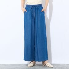 【洗える】オールゴムワイドリヨセルデニムパンツ