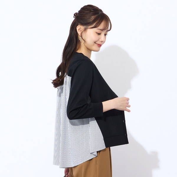 リリアンビューティ エクラ（Liliane Burty ECLAT）/【洗える】ポンチ×ストライプカーディガン 洗える】ポンチ×ストライプカーディガン | リリアンビューティ エクラ