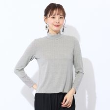 【洗える】吸湿発熱　細ボーダーハイネックTシャツ