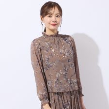 【洗える・セットアップ対応】ボタニカルプリントチュールブラウス