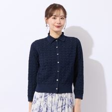 【洗える】模様編み衿付きカーディガン