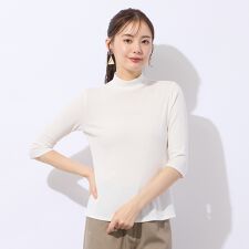【洗える・接触冷感】綿100％ハイネック　七分袖Tシャツ
