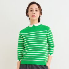 【洗える】衿付き風ボーダーニット