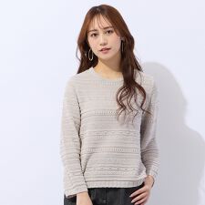 綿混ボーダー編地変化ニット