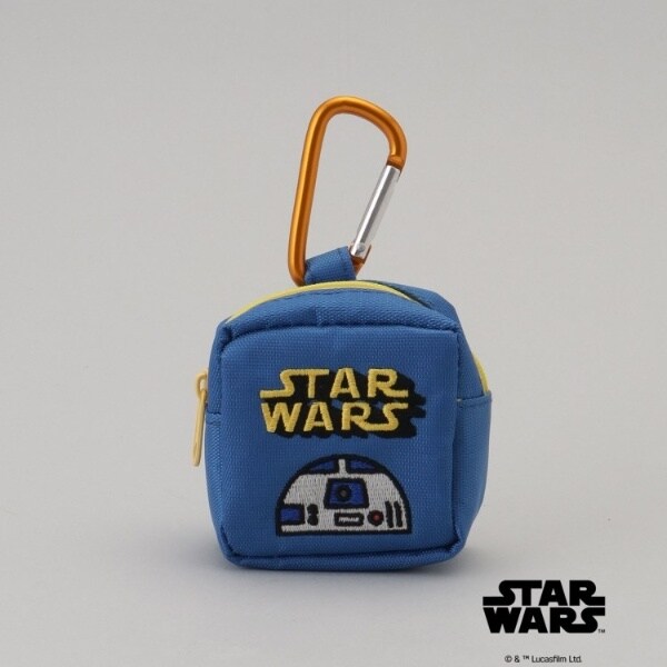 【希少/美品】スター・ウォーズ STAR WARS マルチケース ポーチレザー調 カラビナ付きミニ刺繍ポーチ R2-D2 ロゴ ＜STAR WARS スター・ウォーズ