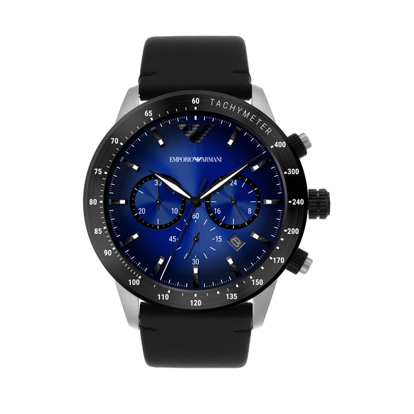 時計EMPORIO ARMANI　エンポリオ　アルマーニ　AR11325　クオーツ　デイト　クロノグラフ　24時間計　SS　レザー　ブラック　イエロー　メンズ　腕時計松前R56店