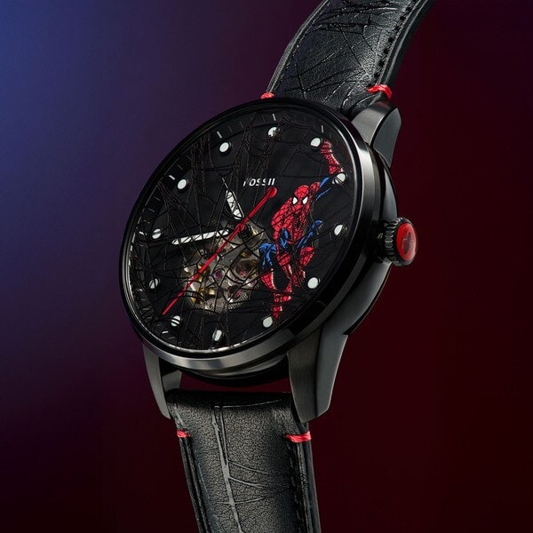 Marvel x Fossil スパイダーマン 腕時計 メンズ 自動巻き レザー