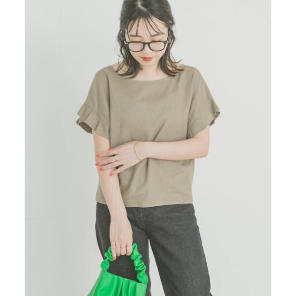 UZUiROウズイロリネンタックシャツブラウスカーキ