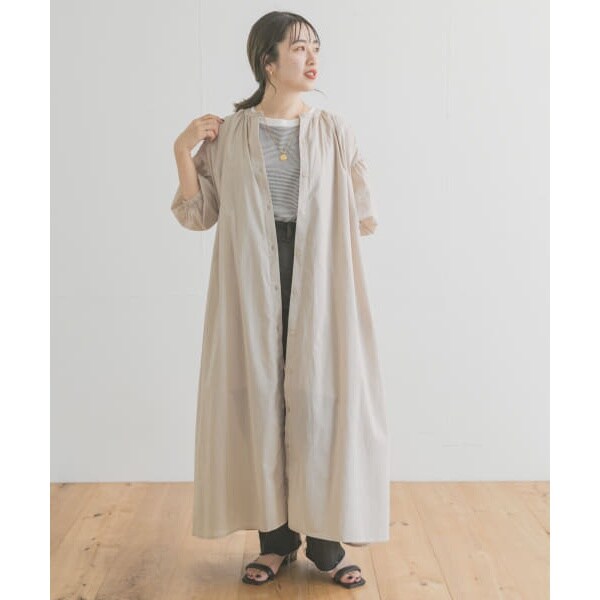 美品アーバンリサーチアイテムズきれい色たっぷりギャザーシャツワンピース♪ CORNERS シャツワンピース たっぷりギャザーシャツワンピース