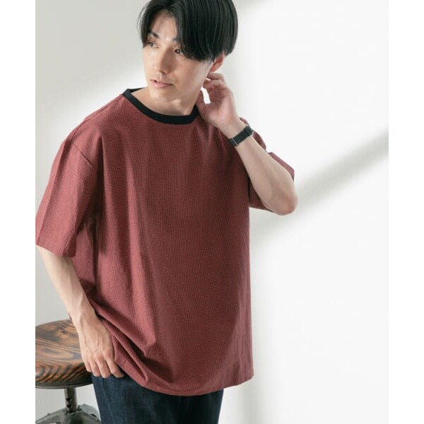 ドビーチェック 布帛クルーネックTシャツ