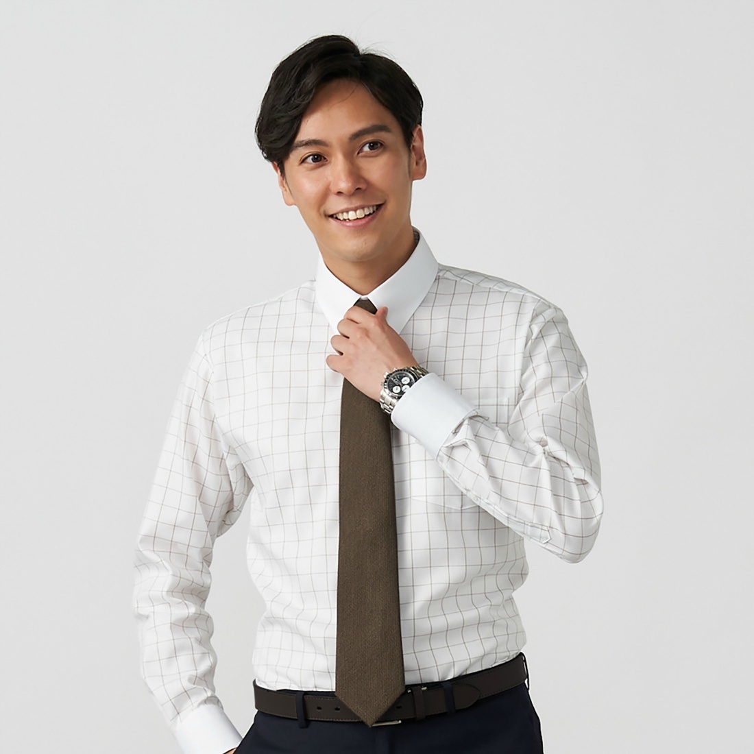 超形態安定】 タブカラー 長袖 形態安定 ワイシャツ 綿100% | ブリック