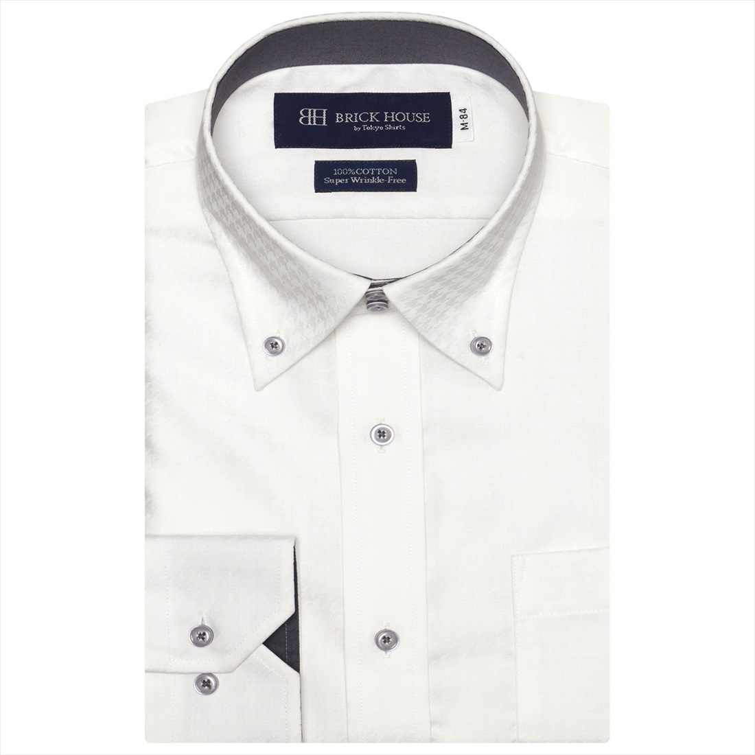 【クロ・グレー】(M)【超形態安定】 ボットーニボタンダウン 長袖 形態安定 ワイシャツ 綿100%