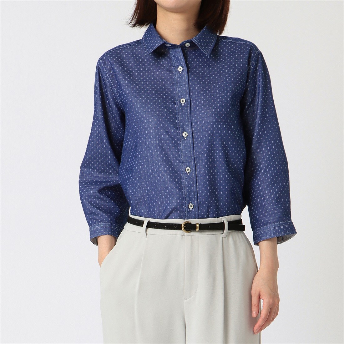 ★新作５点★フーページ★ 風が通り抜ける Wガーゼシャツ 七分袖 綿100% オフィス カジュアル