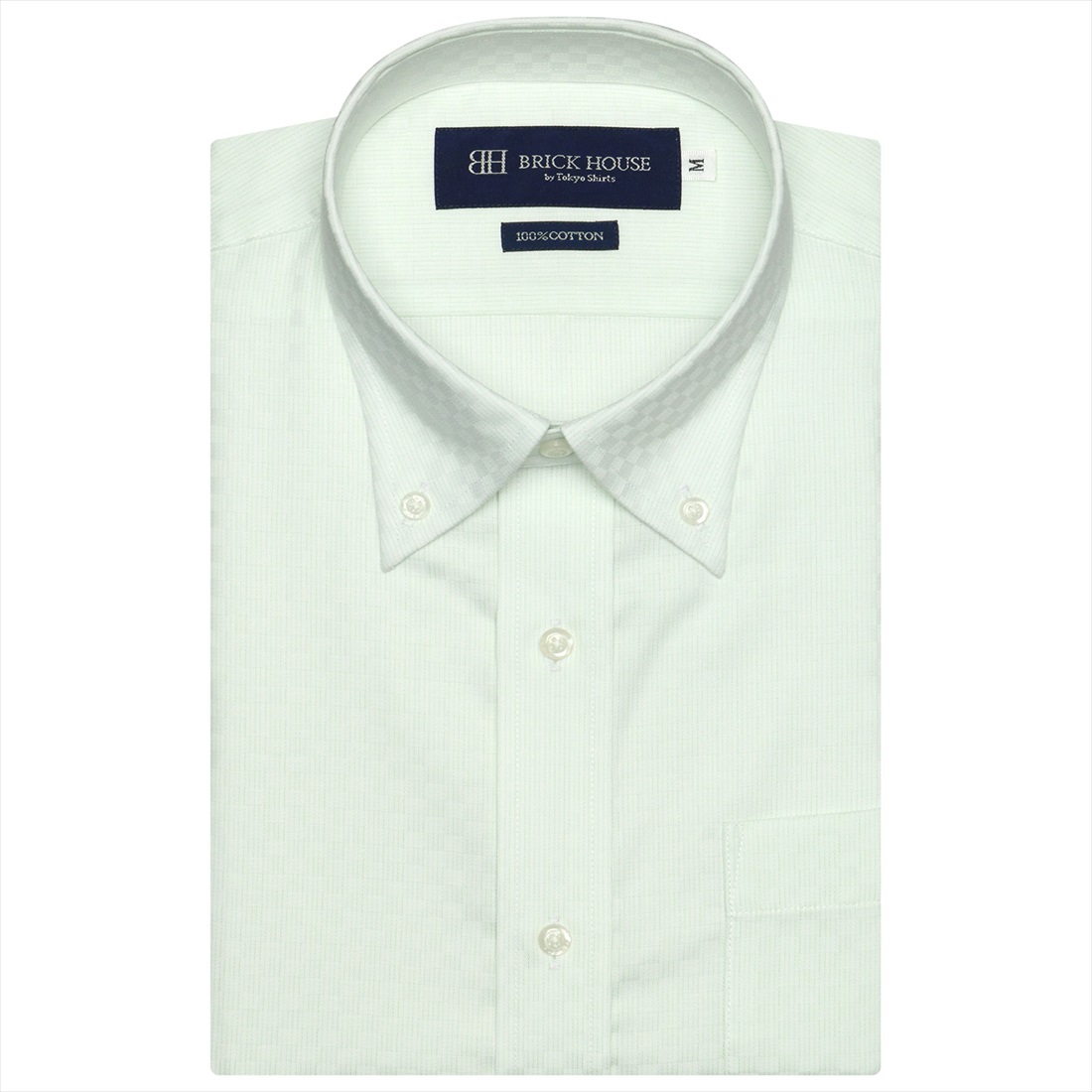 【グリーン】(M)形態安定 ボタンダウンカラー 綿100% 半袖ワイシャツ