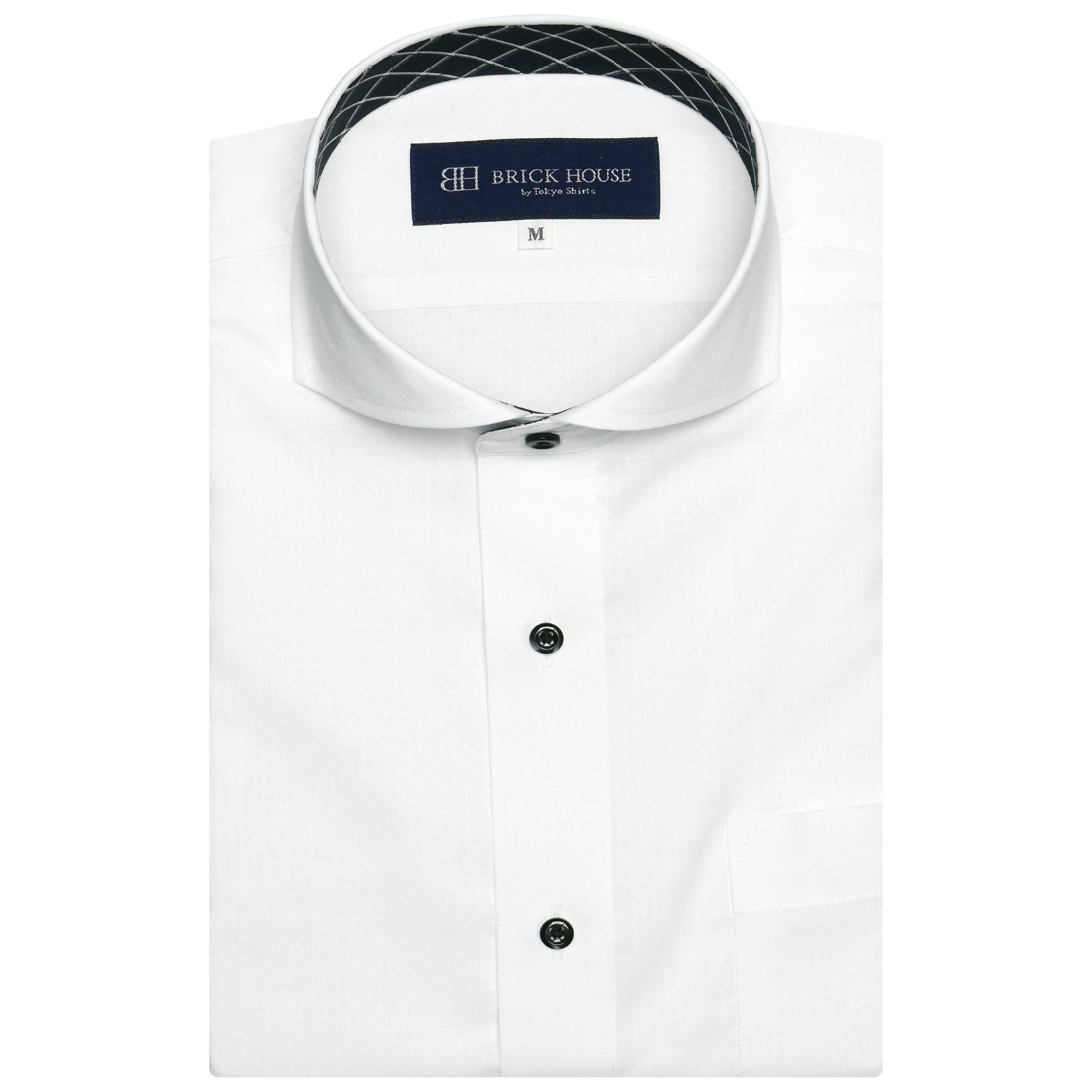【ホワイト】(M)【超形態安定】 ワイドカラー 半袖 形態安定 ワイシャツ