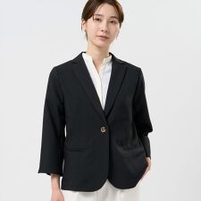 麻調合繊ジャケット 七分袖 ブラック レディース