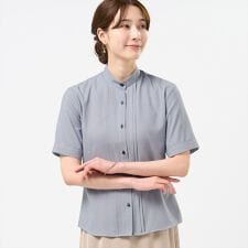 【COFREX】  スタンド ピンタックブラウス 五分袖 レディースデザインシャツ