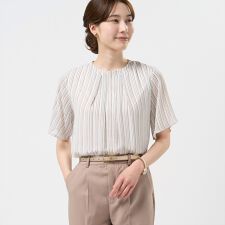 ストライプシフォンブラウス 五分袖 レディース
