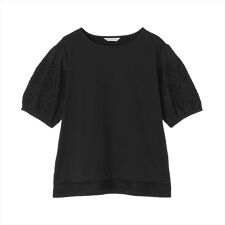 袖刺繍ブラウス 半袖 レディース